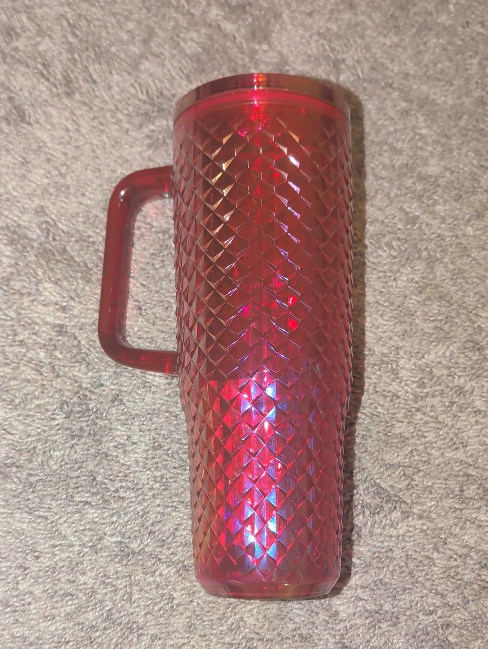 Mainstays Pink Iridescent Diamond-Texture Travel Mug with Handle